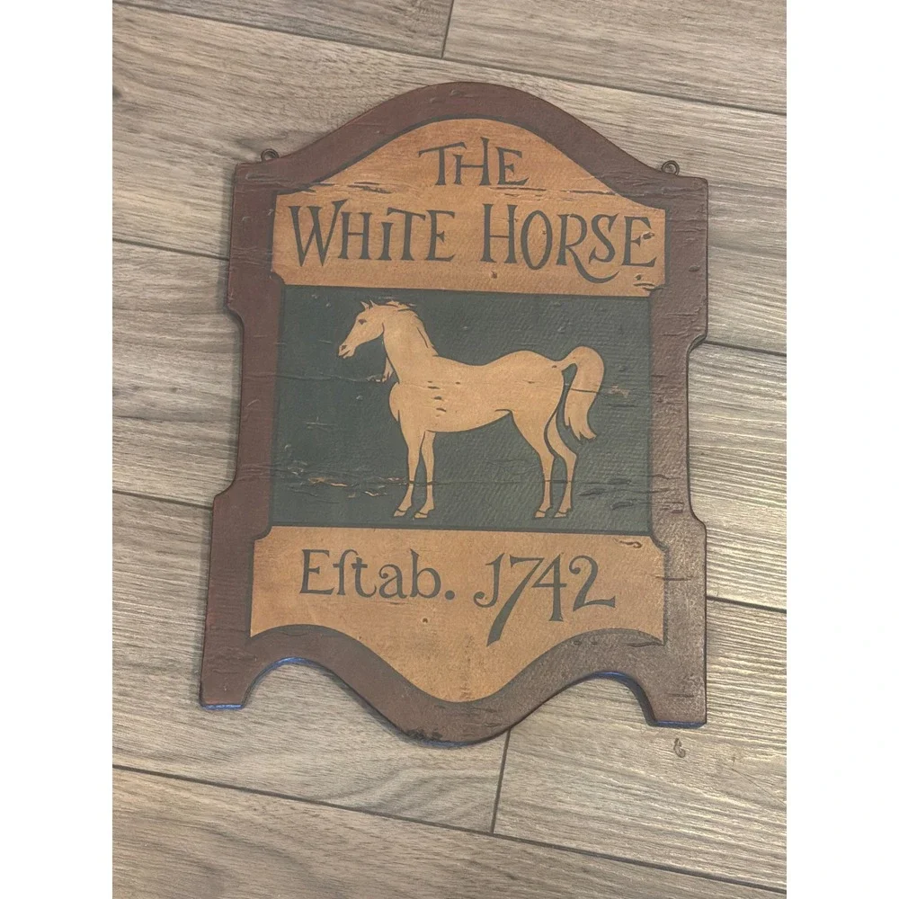 Vintage White Horse Scotch Whisky Plaque Bar Sign Browne Vintners NY 15x10